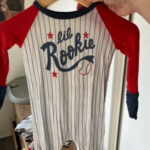 Little Sleepies Blue and White Striped Onesie